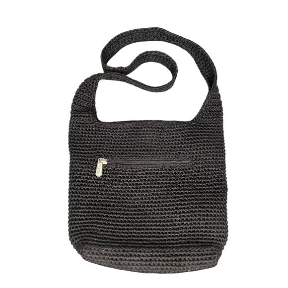 The Sak Handbags - The Sak Black Crochet Shoulder Crossbody Bag Zipper Pocket 13x10